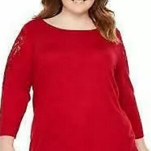 Worthington Cutwork Feminine2X NWT lace sleeve red sweater top